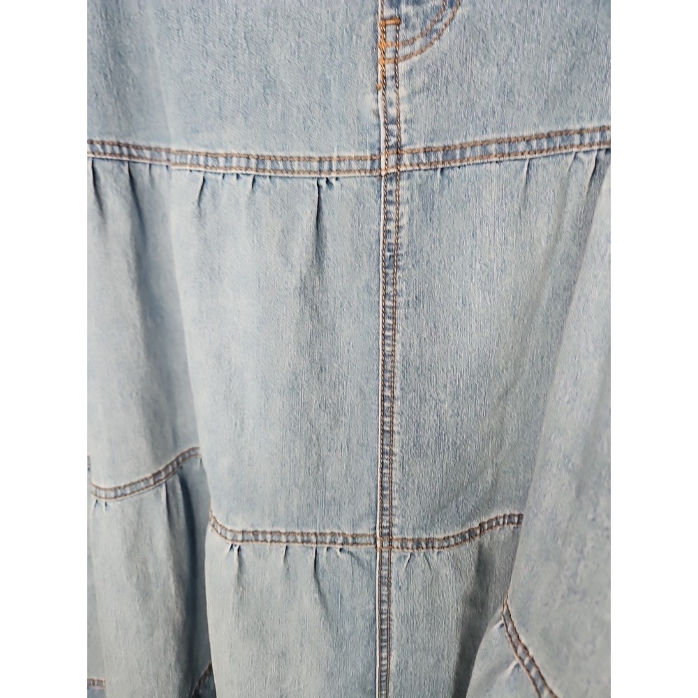 Cato Tiered Jean Skirt 24W Chambray Prairie Country Boho Cotton Stretch Midi - Picture 4 of 11